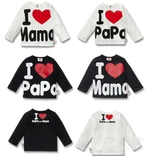 Retail ! I Love Papa & Mama ,Spring autumn Baby Kids 100% Cotton Shirts T-shirt Boys Girls Long Sleeve Tops Tees