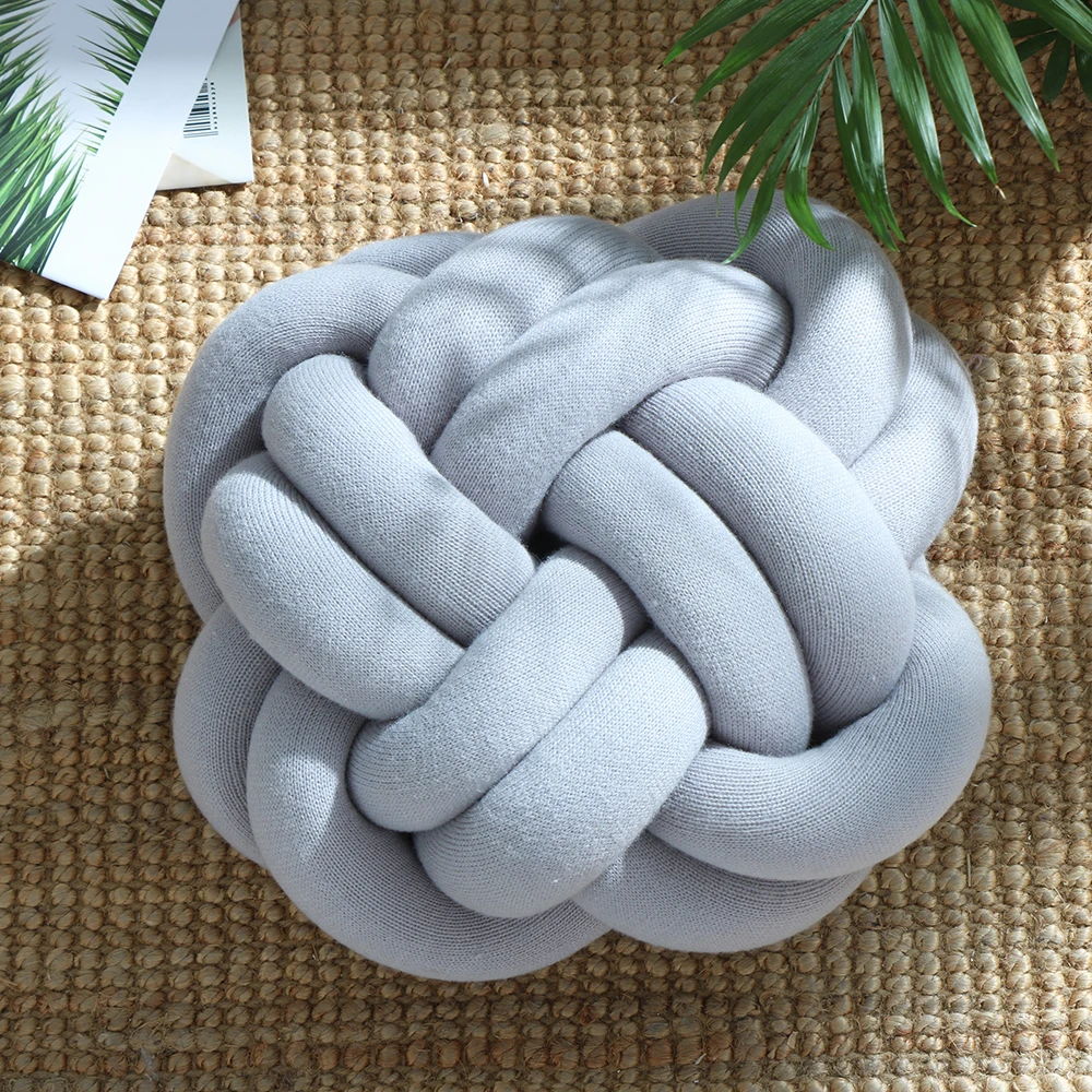 Ins Hot Sale Flower Ball Luxurious Chunky Knit Velvet Giant knot pillow In cushion Baby Soft ball hollow fiber filled Two Tubes