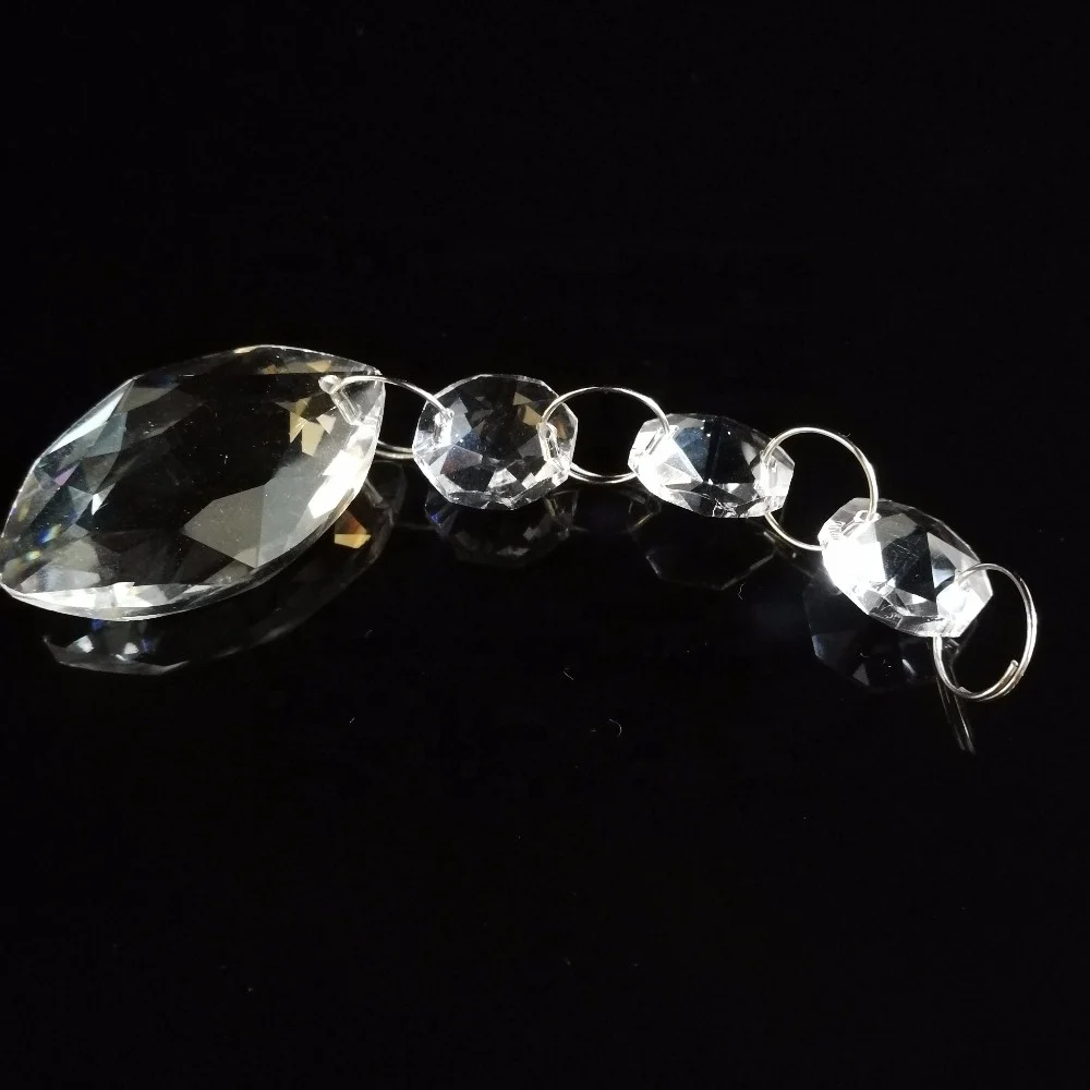 Wholesale Teardrop Glass Crystal Chandelier Prisms Parts With 14mm Octagon Beads Parts Hanging Glass Crystal Pendants