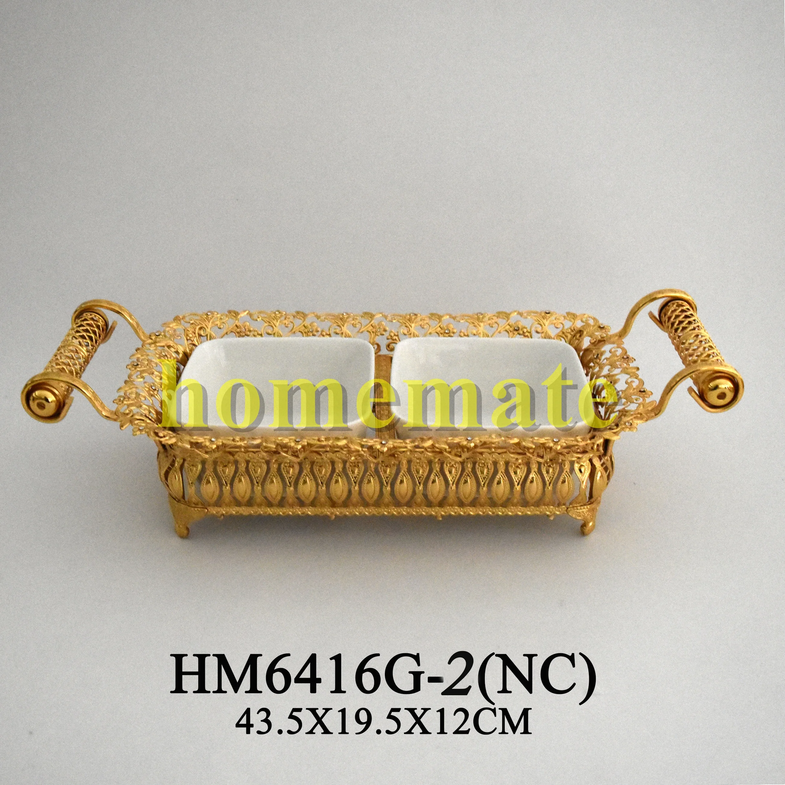 
Kitchen portable metal frame square ceramic coffee sugar spice bowl with handle 