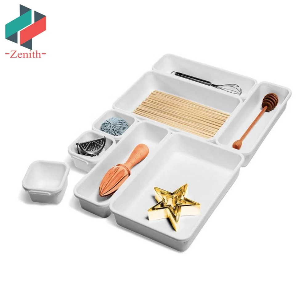 ZNF00073 Durable Plastic Customizable Multi-purpose Storage Bin 8-Piece interlocking drawer organizer Boxes for Drawer