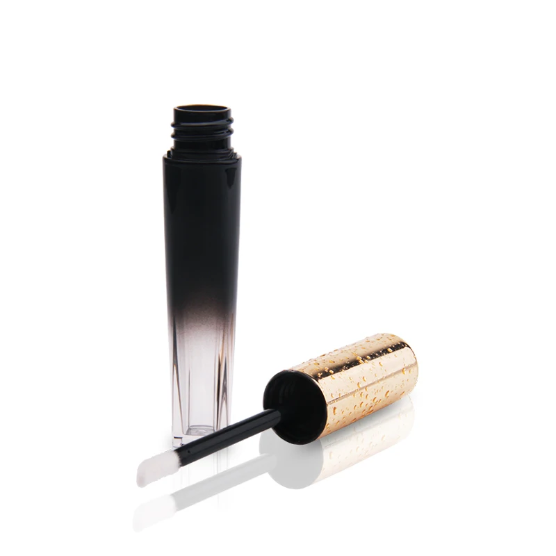Круглая Золотая блестящая крышка, черная градиентная трубка для блеска для губ, трубка для блеска для губ