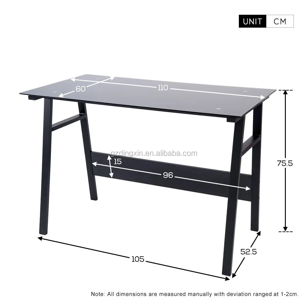 Home Office Desk Compact Black Glass Computer Workstation Table Study Laptop Desktop Table