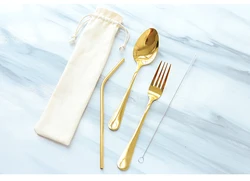Customized logo dinnerware cutlery set modern design simple plain food safe travel cutlery set with pouch