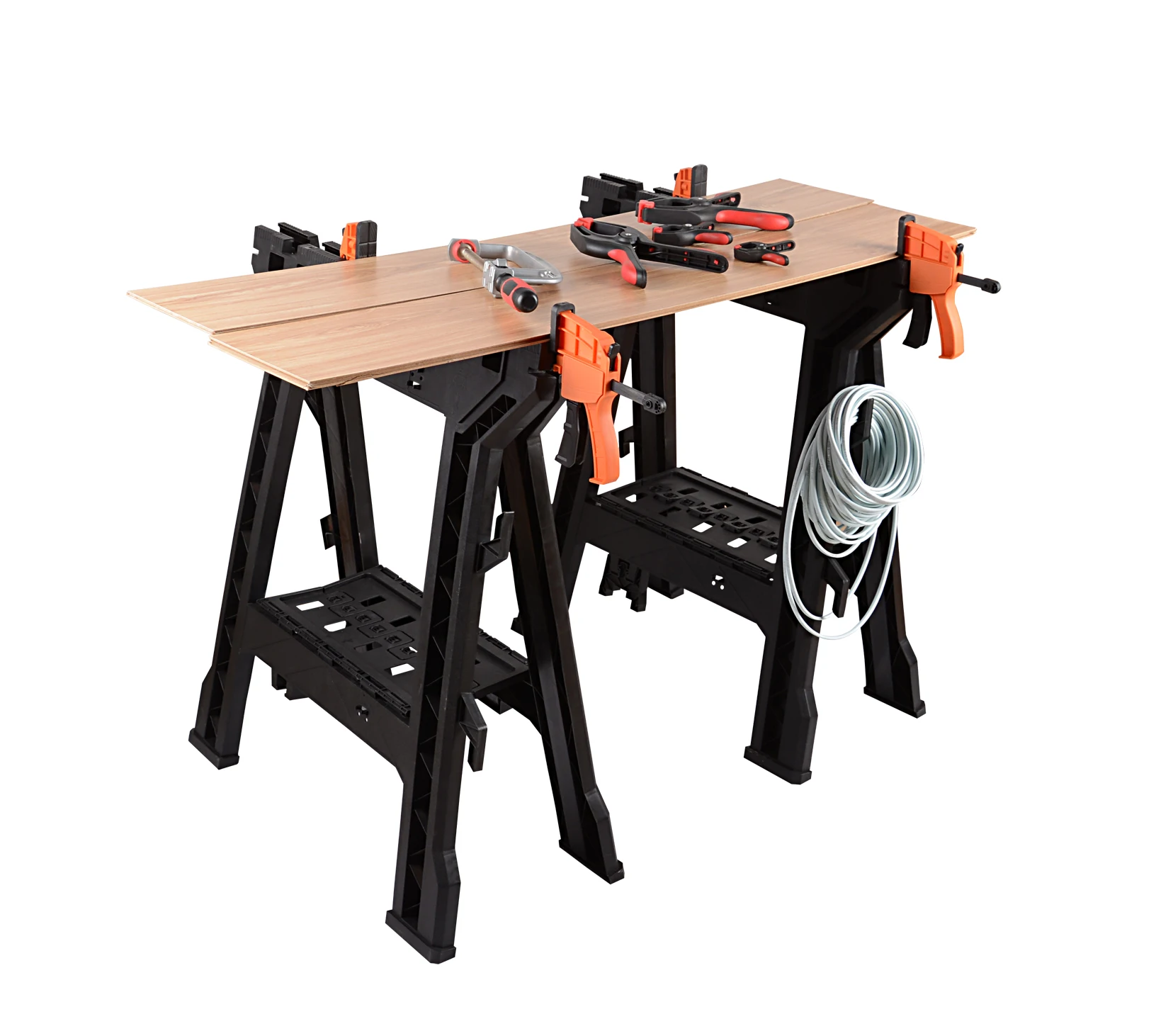 Зажим Sawhorse с зажимами встроенной полкой и крючками для шнура