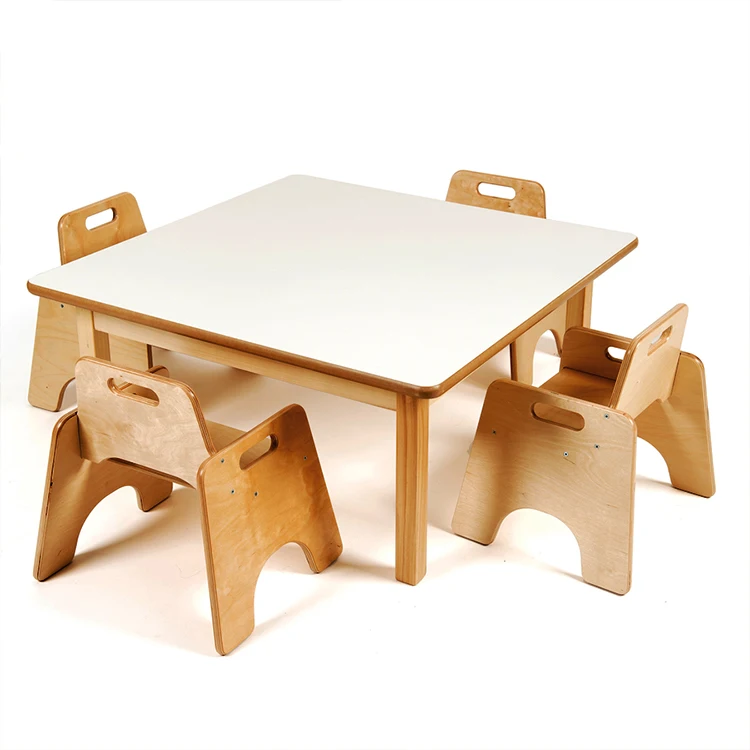 Customized Montessori Wooden Kindergarten Furniture Modern Kids Table and Chair Set with EN71 Activity Playset Furniture