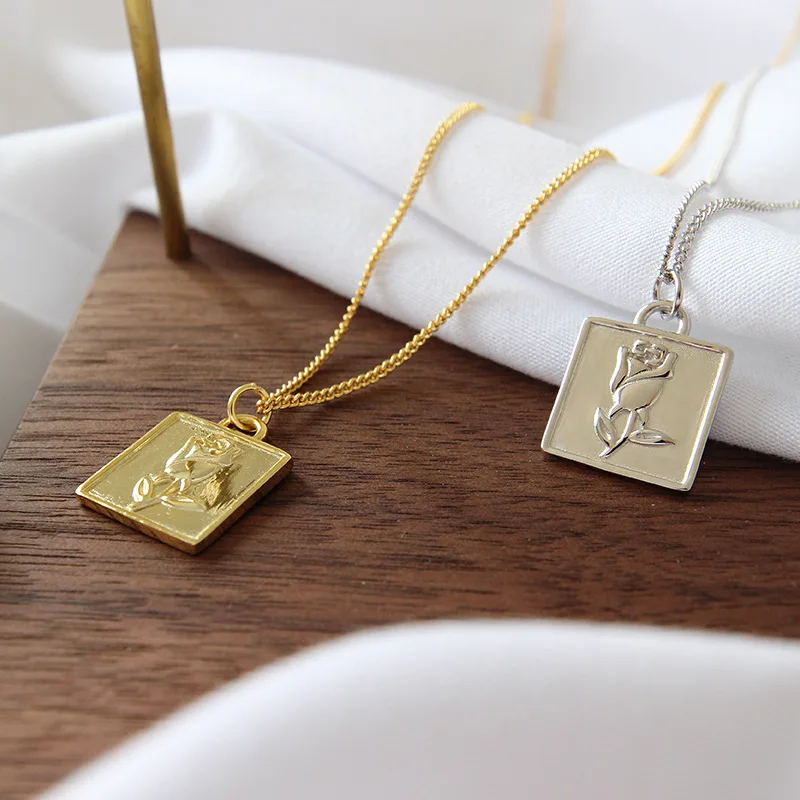 JOFO Jewelry 925 Sterling Silver Rose Flower Vintage Design Square Locket Pendant Necklace, 18in