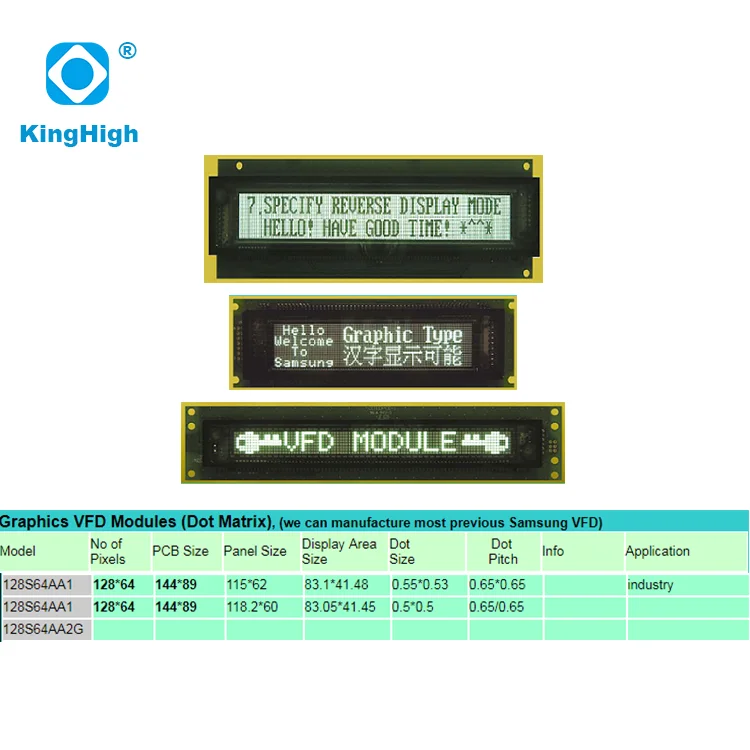 Hot Sale 128x64 Pixels 128S64AA1 128S64AA2G Graphics VFD Display Screen with Dot Matrix