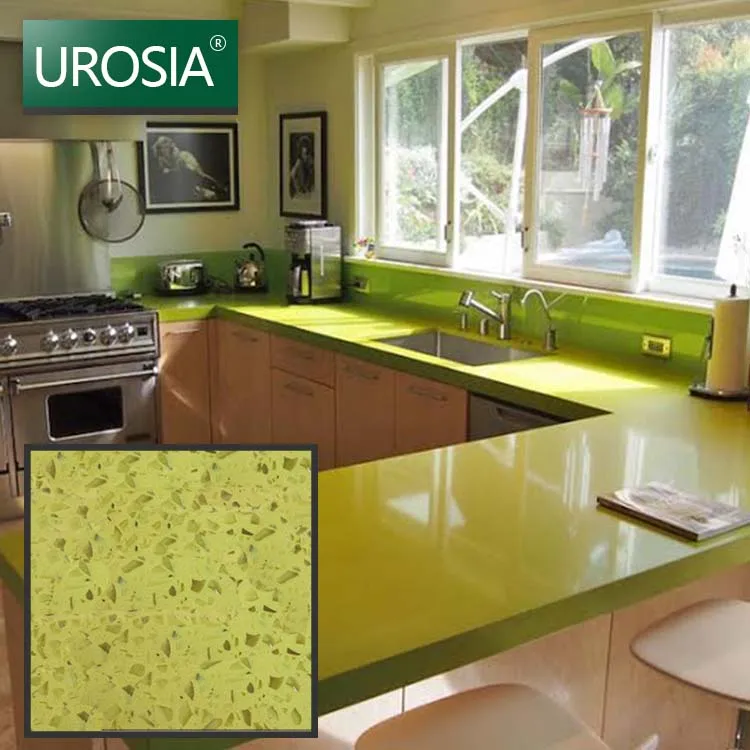 Cheap Quartz Solid Kitchen Surface Light Green Onyx Sparkle Quartz Stone Countertops