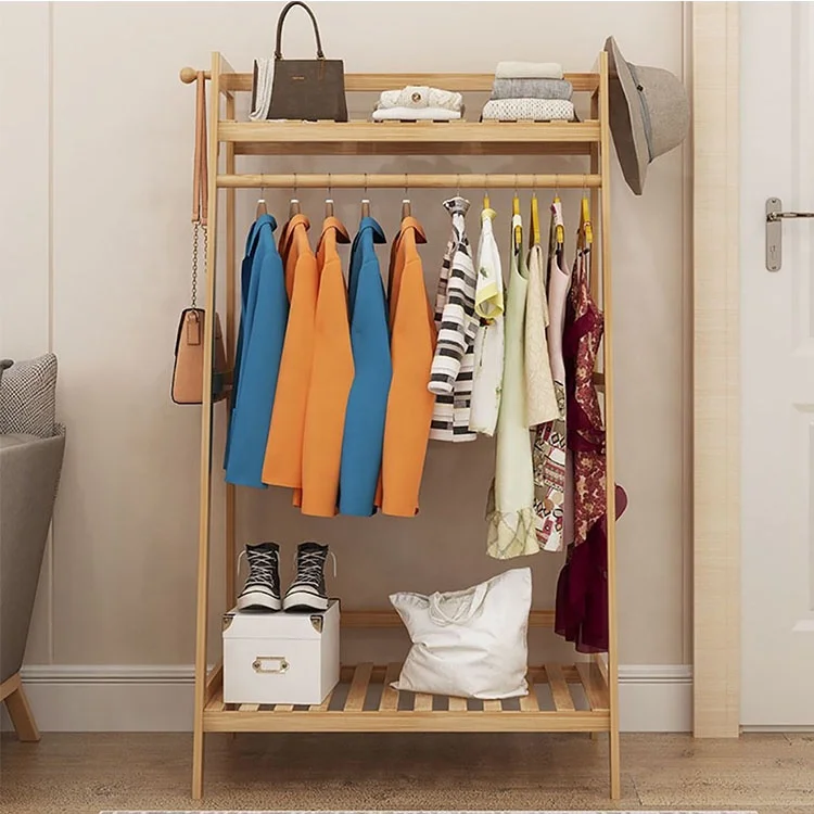 Creative Design Functional  Bamboo Clothes Rack Hat Rack Shoe Stool Combination