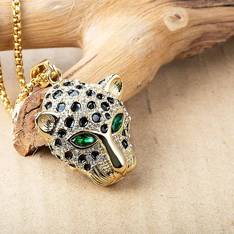 Marlary Wholesale  Stainless Steel Leopard Jewelry 18K Gold Plated Animal 3D Panther Head Pendant For Men