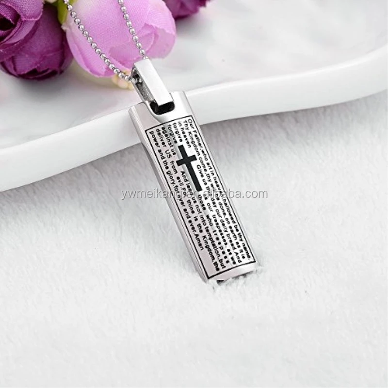 Pray Cross Engraved Keepsake Ashes Memorial Urn Necklace Cremation Jewelry for Ashes