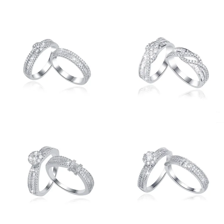 Couple ring Simple Model white gold plated  finger double ring