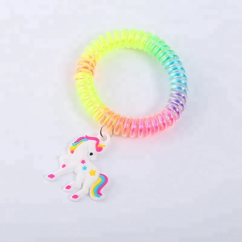 
Cartoon Unicorn Pendant Rainbow Color Telephone Wire WristBand Unicorn Plastic Bracelet 