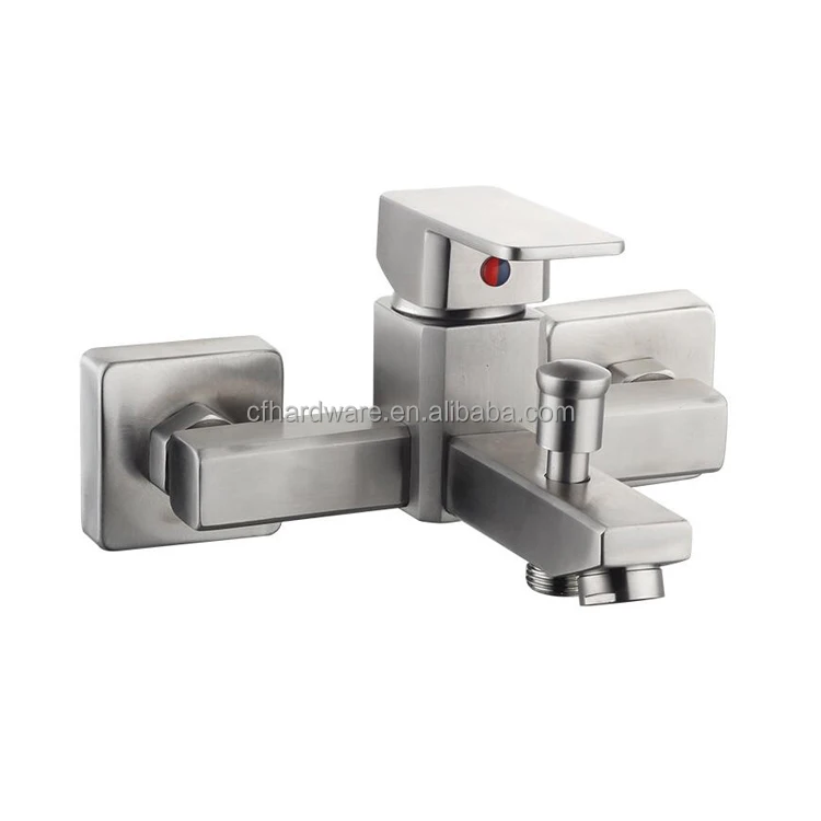 Guangzhou lead-free stainless steel SUS304 wall mounted bathroom hot and cold water tap square bath tub shower mixer valve
