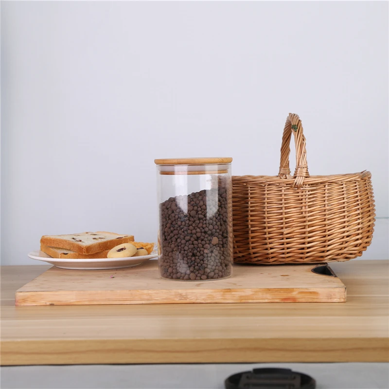 
High Borosilicate Glas Food Storage Jar with Airtight Seal Bamboo Lid - Modern Design Clear Glass Food Storage Canister 
