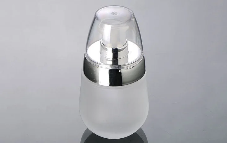 30ml Empty frosted matte glass pump bottle with aluminum line and lid Unique luxury cosmetic cream jar Lotion container