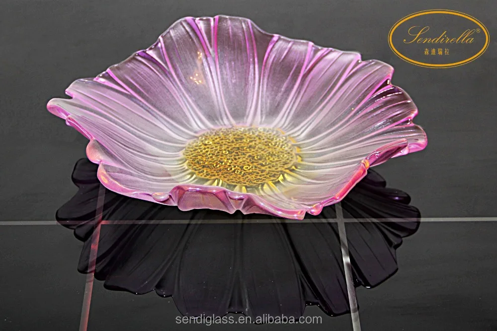 Unique Color Sun Flower Shaped Salad Fruit Candy Glass Bowl / Dish