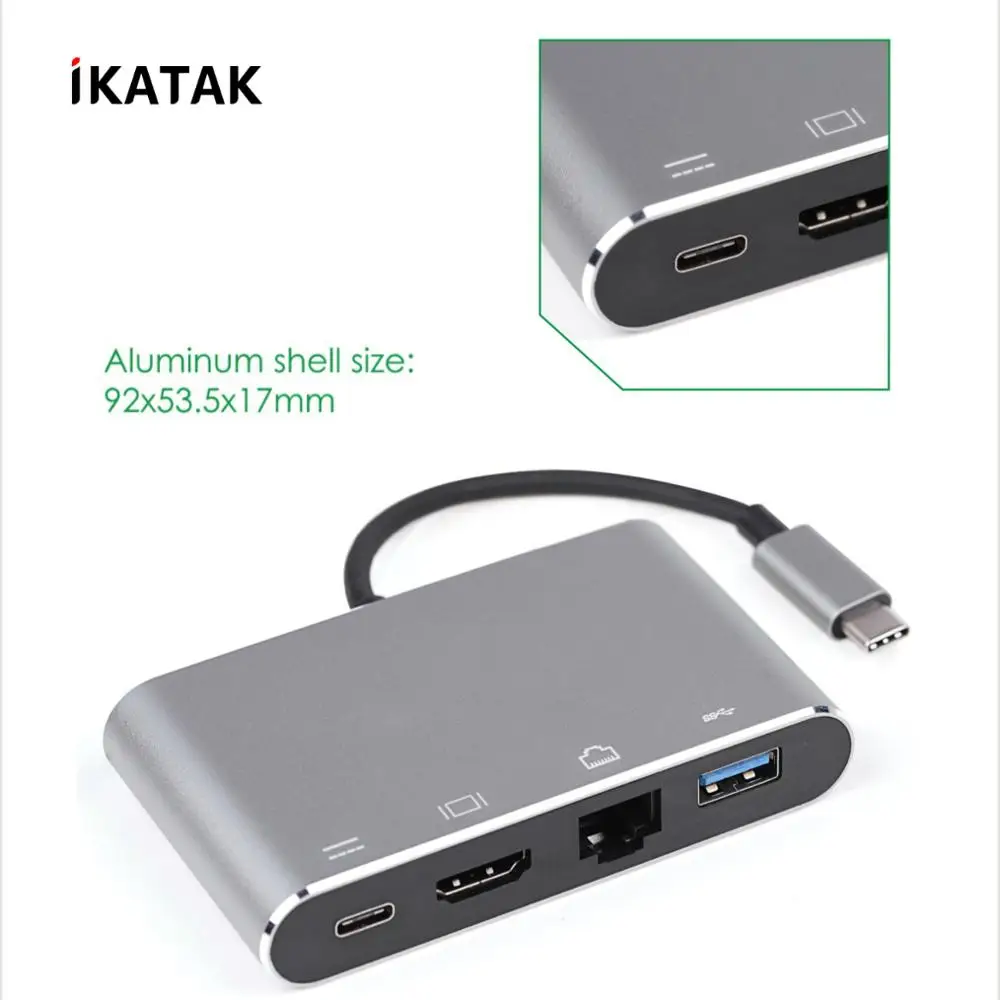 
4 in 1 Highly Speed 4K HDMI 1000M RJ45 Ethernet PD Type USB C to USB 3.0 Adapter 