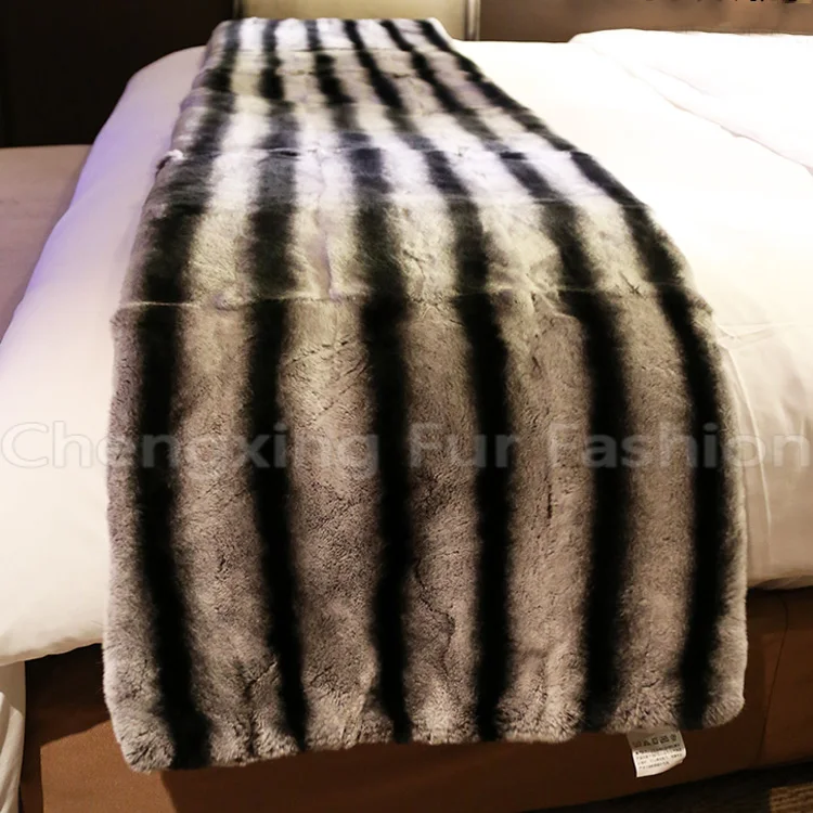 CX-D-128B Handmade Luxury Home Decoration Chinchilla Fur Throw Rug Real Rex Rabbit Fur Blanket