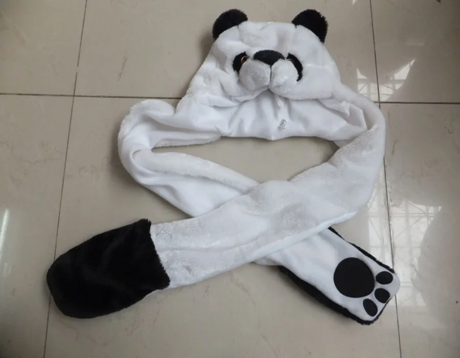 beautiful&lovely plush panda animal shaped hat with scarf&decoration mittens for winter