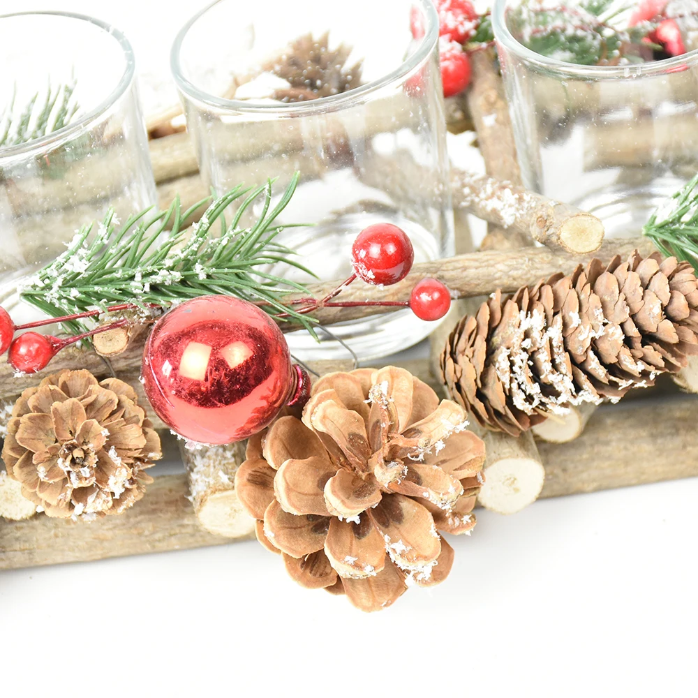 BSCI 4 cups tealight natural candlestick wood pinecone decorative candle holder