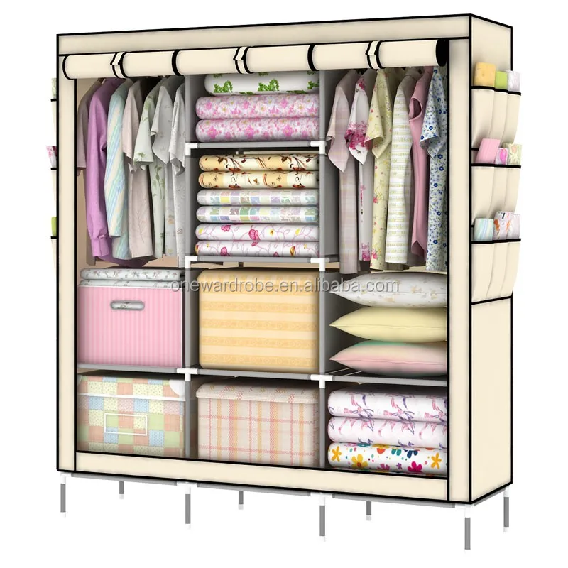 Huge size with side pockets non-woven fabric portable folding wardrobe