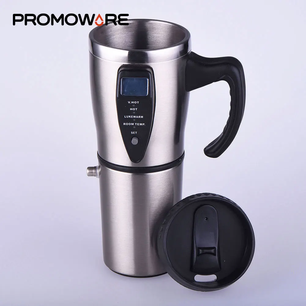 
Portable Stainless Steel 12V Temperature Control Coffee Mug Car Heated Thermos Smart Electric Travel Coffee Mug with Handle 