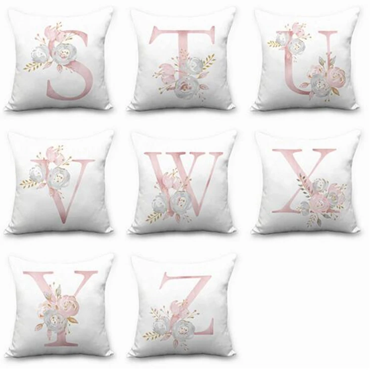 European style white square sofa cushion pillow pink letter decor pillow cushion