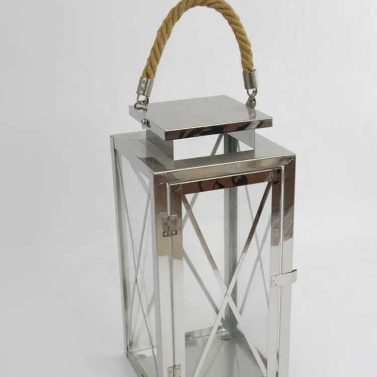 
Wholesale Fashion Vintage Decor Rectangular Shaped Metal Stainless Steel Lantern 