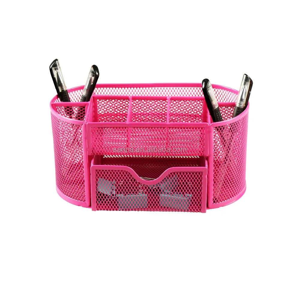 Office Stationery Metal Mesh 5 Compartments Desk Organizer With Drawer