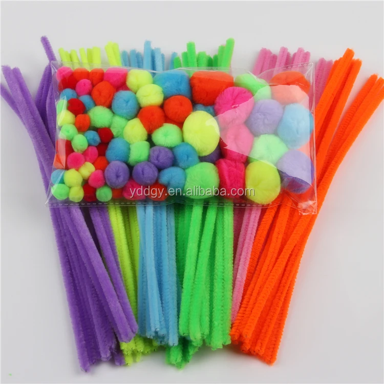 Factory supply DIY crafts pipe cleaners and pompoms suits toys for kids or wedding party decoration
