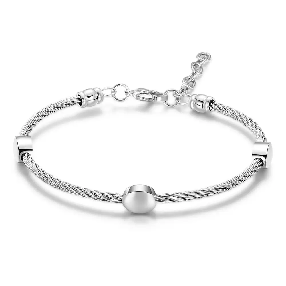 Unique Design Silver Color Stainless Steel Cable Wire Bracelet For Men And Women