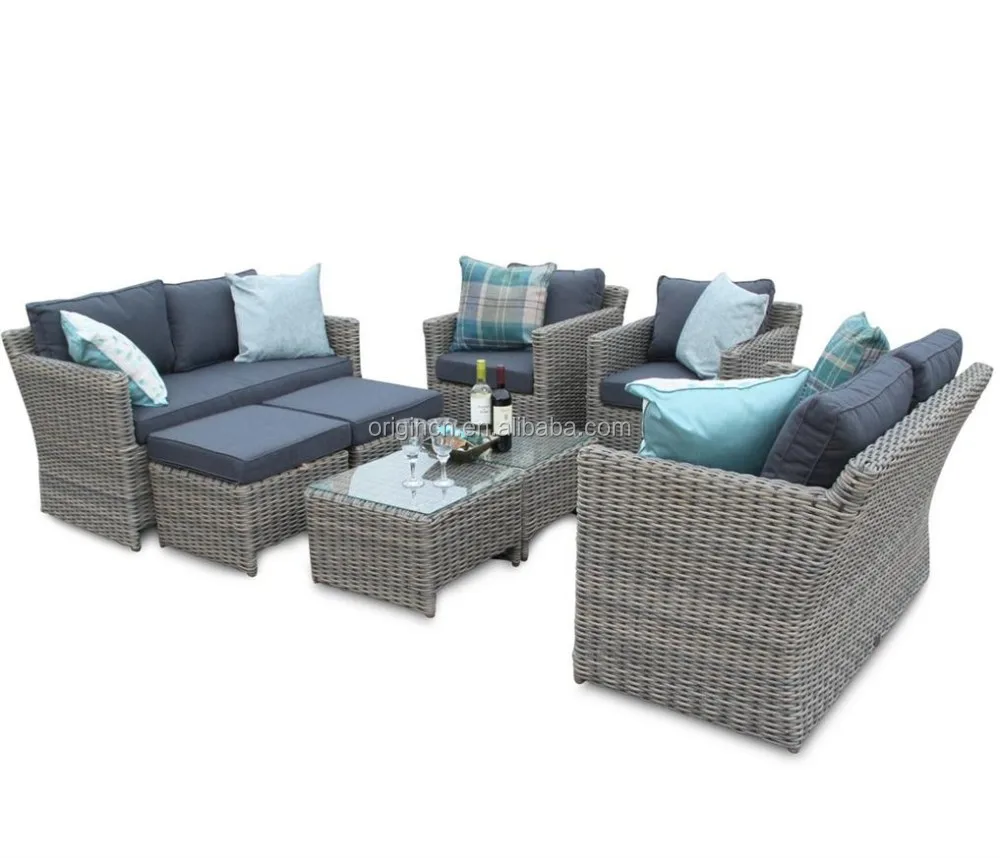 Luxury Outdoor Restaurant Furniture Rattan Dining Cane 10 Seater Sofa Chair Tables Set