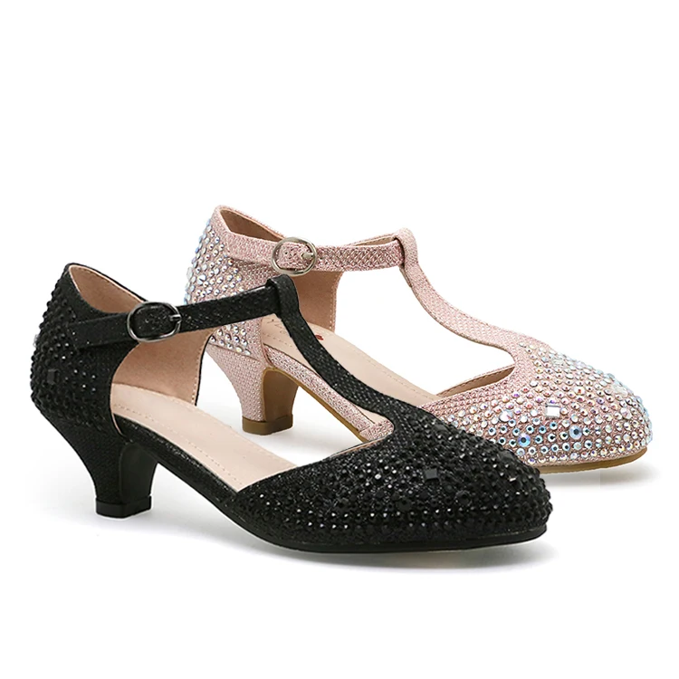 
Pink Children Shining Princess Low Pump Heel Shoes Party Dress Shoes for Kids Girls 