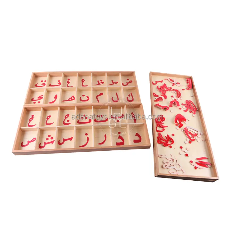 Montessori Teaching toys Wooden Arabic Movable Alphabet (Red & Blue) for kids education materials