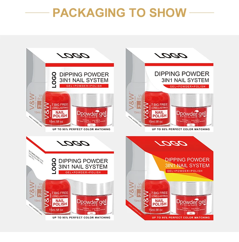 
V&W Brand/OEM Fast Dry Dipping Powder 3 In1 System Dipping +Gel+Polish starter kits 