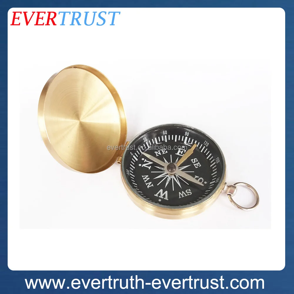 
promotional antique custom gold compass brass compass keychain for hiking 