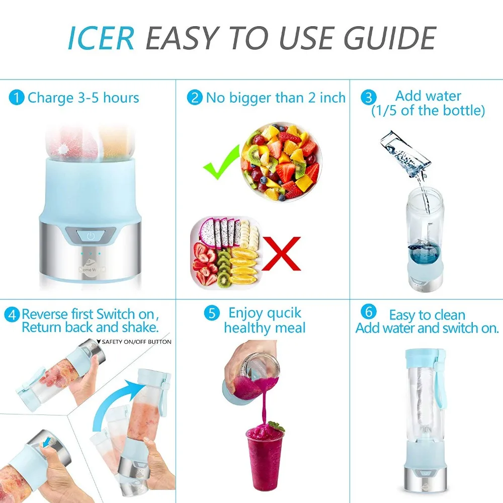 Personal Single Serve Powerful 12V Jet Motor ice crusher Smoothies Blend Bottle Portable Blender