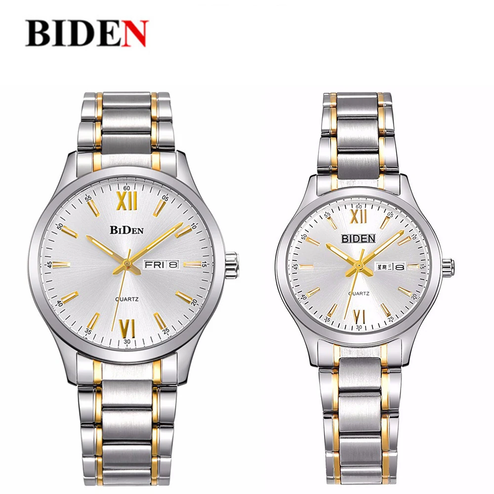 Biden couple watches japan movt quartz all stainless steel bezel watch