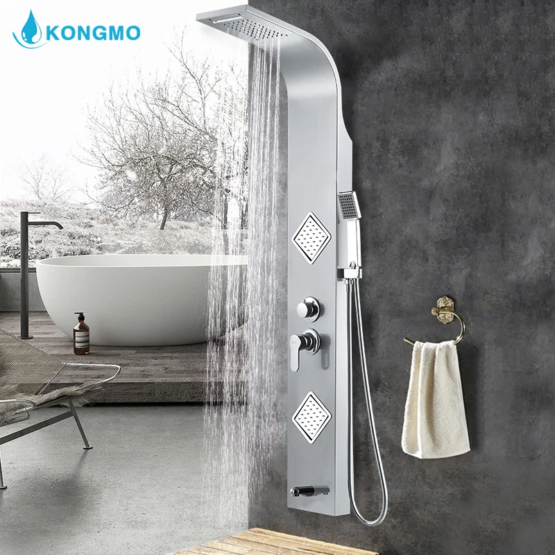 Bathroom Shower Panel Multi-Function 304 Stainless Steel Wall Mounted Cold And Hot Water Amazon Hot Sales Matt Black 6636