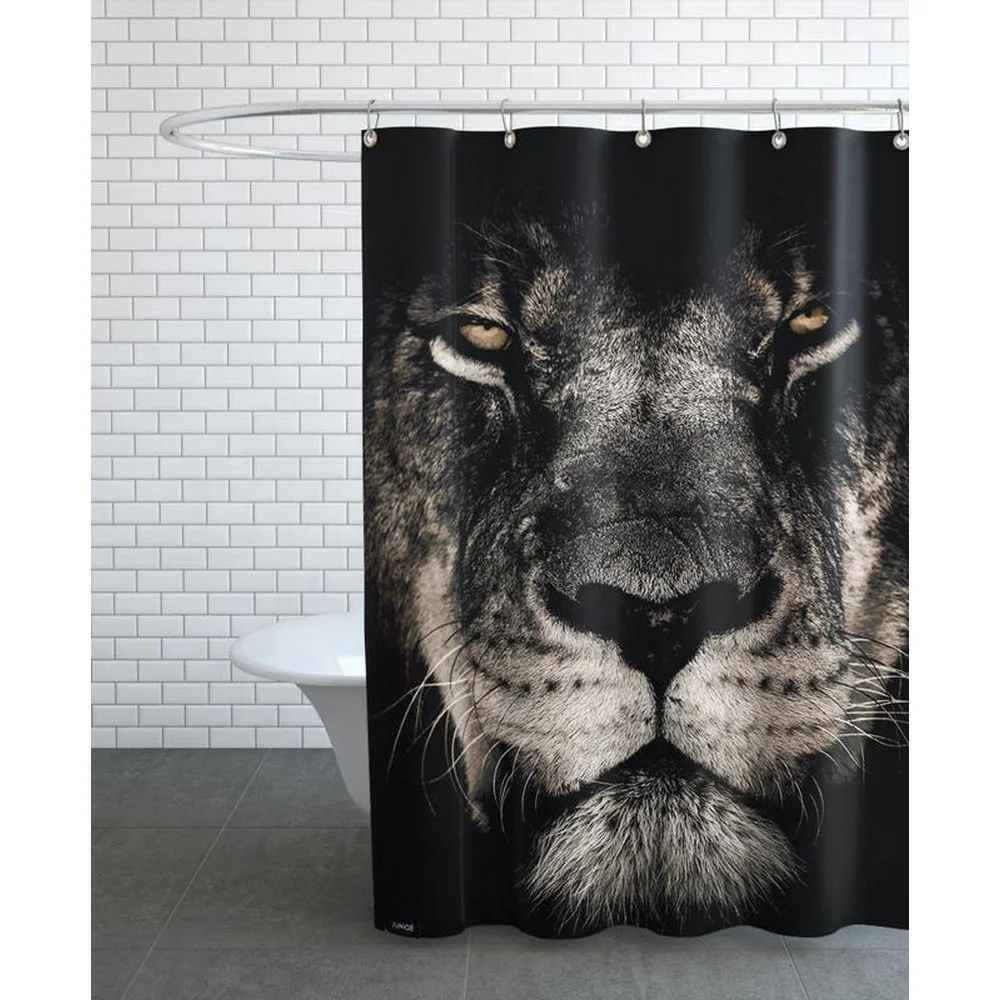 2024 Newest Custom Design Bathroom High Definition 3D Printing Mouldproof  King Lion Polyester Shower Curtain