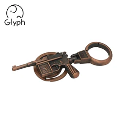 Wholesale 3d bronze fancy gun shaped keychain handmade craft keyring for promotional gift