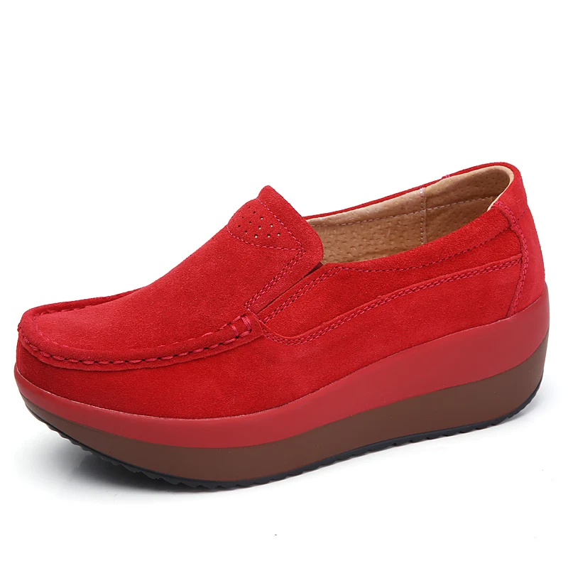 Suede leather loafers slip on moccasins platform women shoe stock shoes for lady