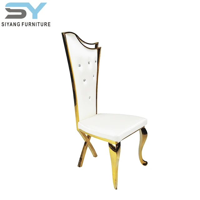 Hotel furniture gold metal white banquet chair luxury leather dining chair for party CY015