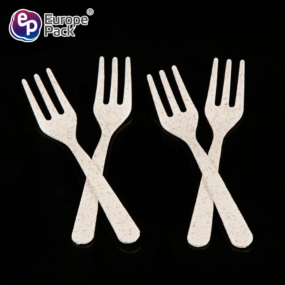 Best seller nature color wheat straw PP Biodegradable dessert mini plastic fork