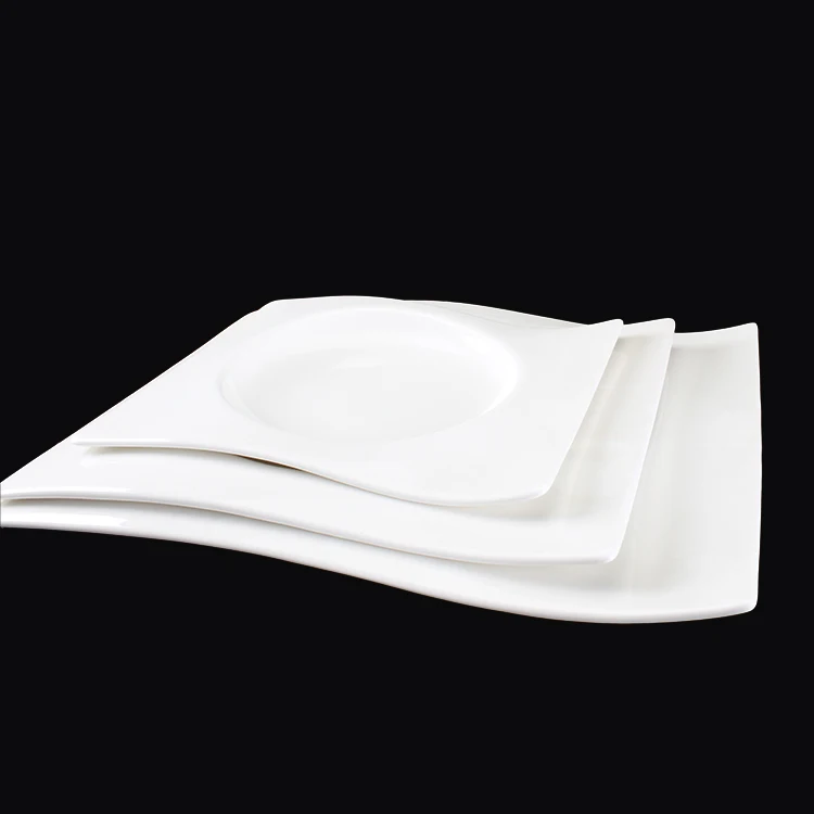 High quality fine bone china square plate round bottom flat plate porcelain ceramics tableware for hotel and restaurant
