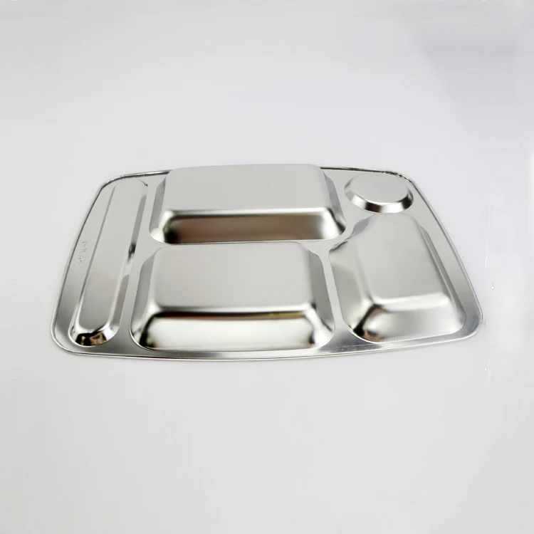 5/6 Sections Rectangular Lunch Divided Food Tray High Quality 304 Stainless Steel Snack Divider Dinner Plates for Adults