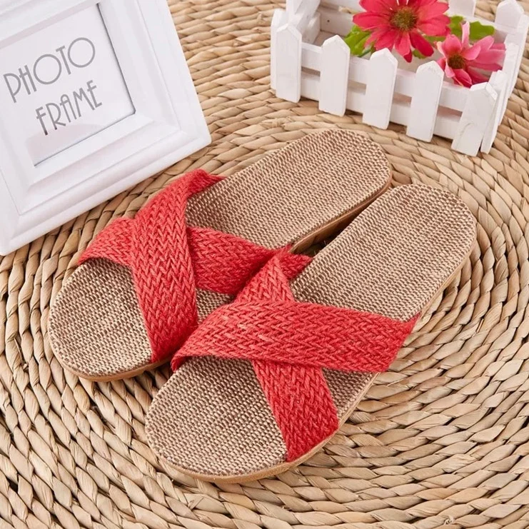 summer new model woman man straw jute fashion beach slipper sandals