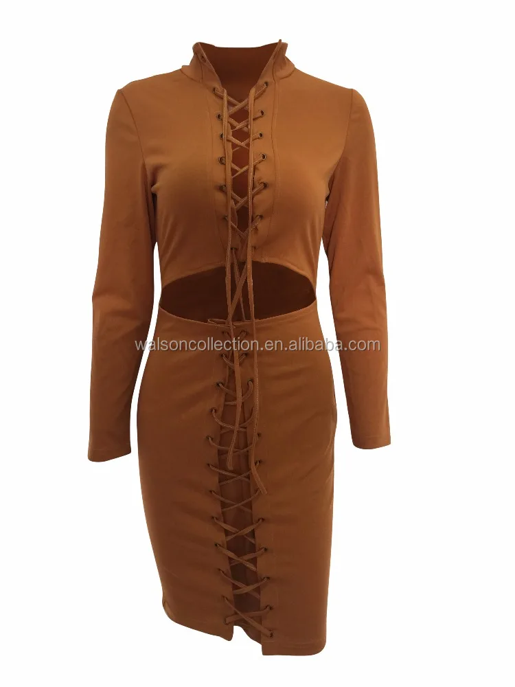 2017 Walson FashionWomens lace up bandage dress sexy cut out eyelet bodycon dress party dress club wear